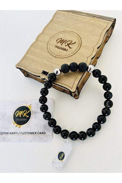 MK tasarım Real Black Agate -Lavestone Bracelet| MKdesign IN SPECIAL BOX| MKDesign CUSTOMER WITH CARD