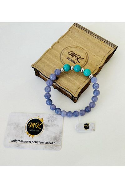 MK tasarım REAL PURPLE QUARTZ -TURQUOISE STONE BRACELET| IN SPECIAL BOX| CUSTOMER WITH CARD MK.004.001-1