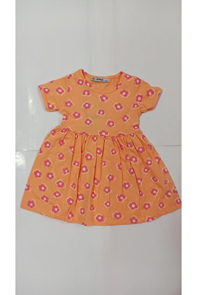 Alme Papatya desenli yazlık pamuklu penyeden kız çocuk elbise