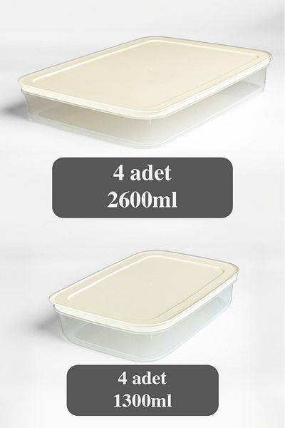 Mutfak Köşesi 8-Piece White Refrigerator Organizer - Microwave and Freezer Storage Container, 4 X 2600 ml and 4 X 1300 ml