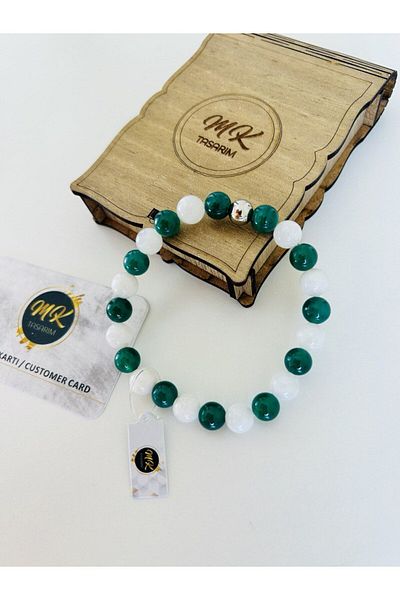 MK tasarım Moonstone Green Agate Stone Bracelet Mk.021.008