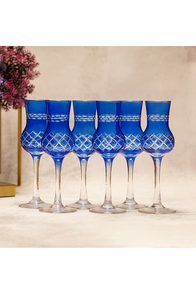 sudeka 6 Pieces Colorful Crystal Cut - Coffee Side Glass Set