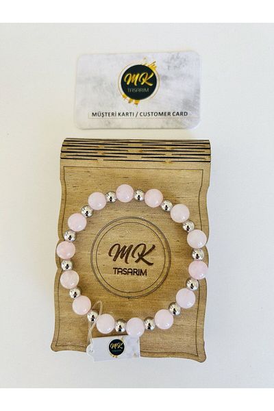 MK tasarım REAL PINK QUARTZ STONE BRACELET| IN THE SPECIAL BOX| CUSTOMER CARD| MK.016.002
