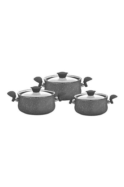 OMS 3-Piece Granite Mini Pot Set - Casserole with Glass Lid