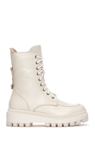 Derimod Beige Leather Boots - Zippered and Thick Sole, Women's, 23wfd182618