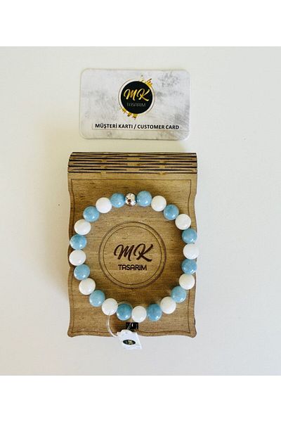 MK tasarım REAL MOONSTONE BLUE QUARTZ STONE BRACELET| IN SPECIAL BOX| CUSTOMER WITH CARD MK.021.003