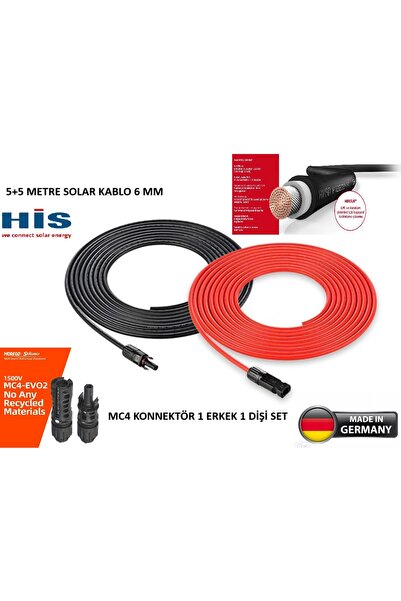 Sunco Solar Staubli Marka Mc4 Konnektör Başlıklı 5 5 Metre His Marka Solar Kablo 6 Mm