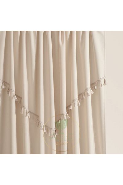 Perdeplus Organic Cotton Buldan Background Curtain - Single Wing, Tassel Detail