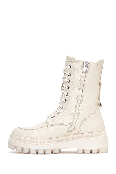 Derimod Beige Leather Boots - Zippered and Thick Sole, Women's, 23wfd182618