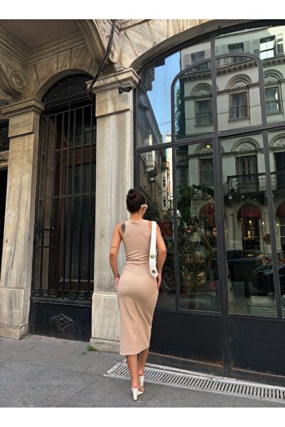 Mekafashion Tracy Tek Yırtmaçlı Ottoman Midi Elbise 1671