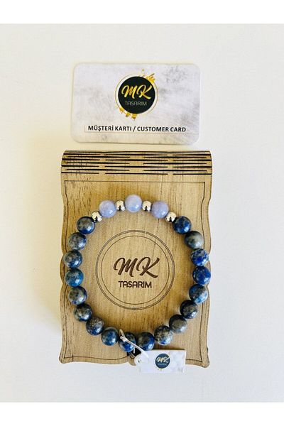 MK tasarım REAL LAPIS LAZULİ - PURPLE QUARTZ STONE BRACELET| IN SPECIAL BOX| CUSTOMER WITH CARD MK.011.002