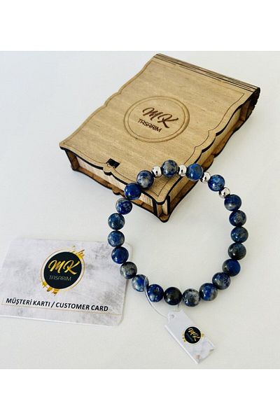 MK tasarım REAL LAPIS LAZULİ STONE BRACELET| IN SPECIAL BOX| CUSTOMER WITH CARD MK.200.2