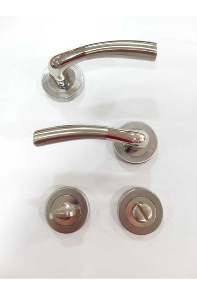 Sofuoğlu Macro Door Handle (Wc - Bathroom) Nickel - Satin with Round Rosette