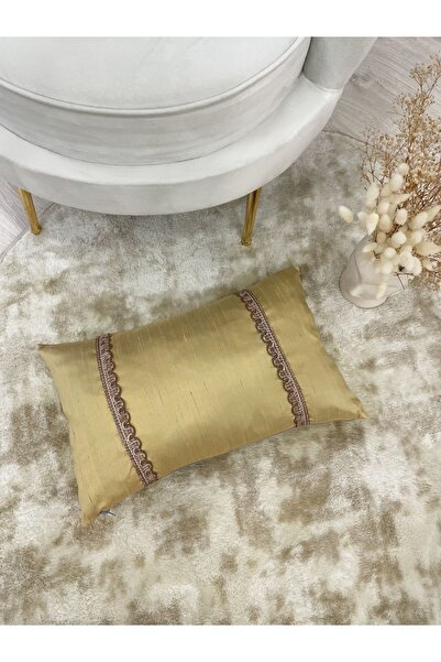 Brillant Ithal Ipek (SİLK) Kırlent Yastık Kılıfı Kordonlu (30X50) (Altın Rengi)