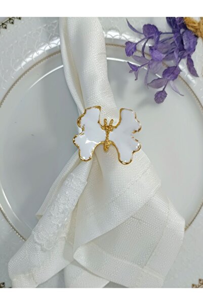 Aksesuar 6 buc Alb emailat fluture aur inel servetel