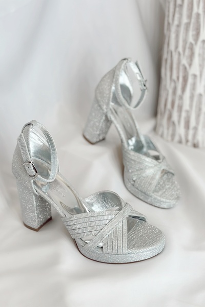 Nil Shoes Pantofi cu platformă Anika gri argintii - cu curea la gleznă