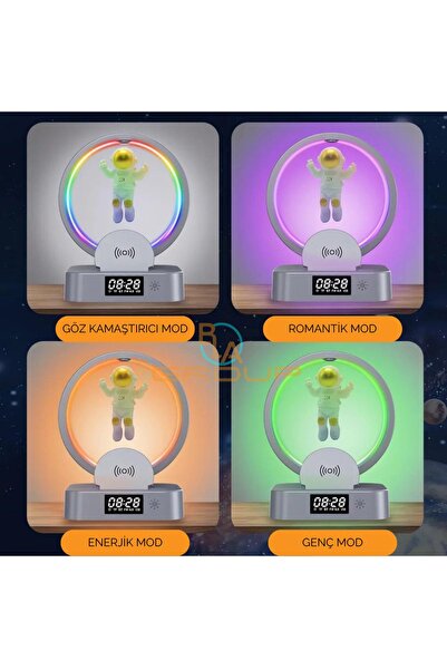 BLA GROUP Çok Işlevli Astronot Rgb Atmosfer Lambası Çalar Saat Bluetooth Hoparlör