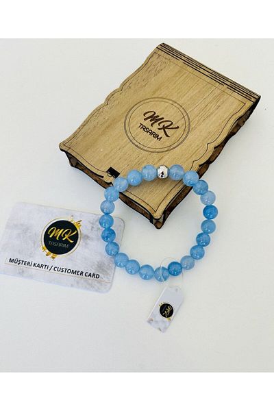 MK tasarım REAL BLUE AGATE STONE BRACELET| IN SPECIAL BOX| CUSTOMER WITH CARD MK.009.001