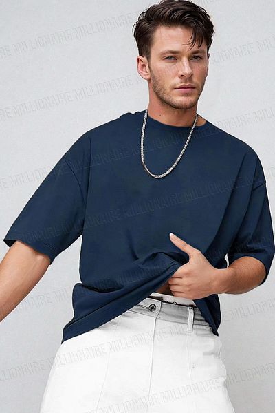 Teenage Millionaire Ανδρικό μπλουζάκι Navy Blue Crew Neck Απλό Basic Unprinted Oversize Salas T-shirt