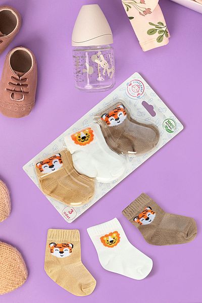 poffibaby Premium Organic Cotton 3-piece Unisex Baby Socks - Cute Friends Boxed