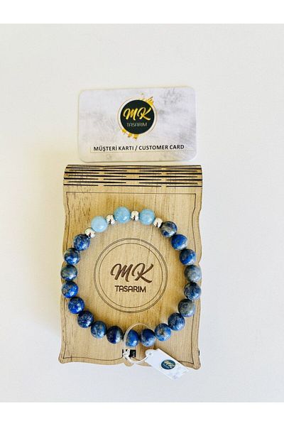 MK tasarım REAL LAPIS LAZULİ - BLUE QUARTZ STONE BRACELET| IN SPECIAL BOX| CUSTOMER WITH CARD MK.011.001