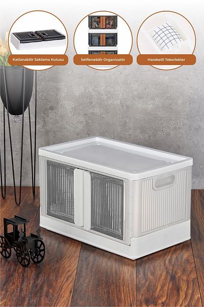 Vienev Stackable Folding Double Lid Organizer Box White