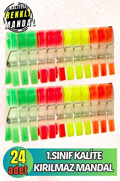 Comprox 1.Class Quality 24 Pieces Unbreakable and Stainless Pegs - Colorful