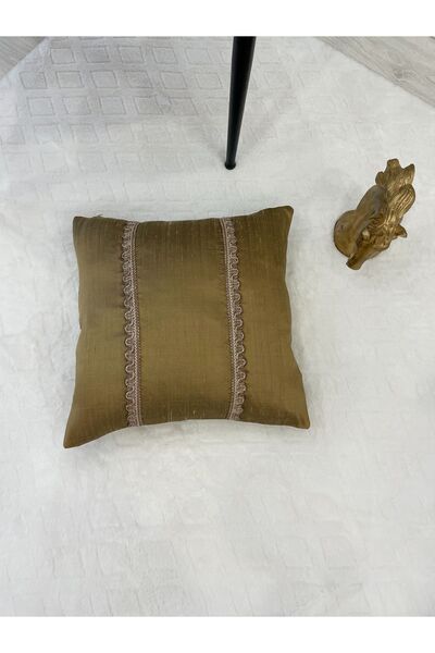 Brillant İthal Ipek (SİLK) Kırlent Yastık Kılıfı Kordonlu (45X45) (Gold Rengi)