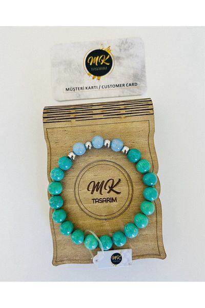 MK tasarım REAL TURQUOISE - BLUE QUARTZ STONE BRACELET| IN SPECIAL BOX| CUSTOMER WITH CARD MK.014.004