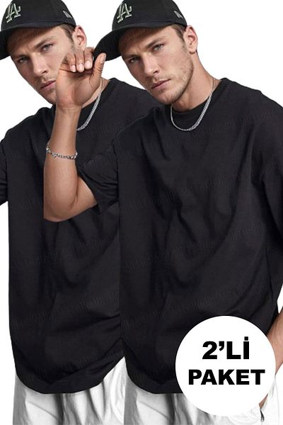 Teenage Millionaire Ανδρικό μπλουζάκι Oversize Boyfriend 2 Πακέτο - Μαύρο Basic Plain Unprinted