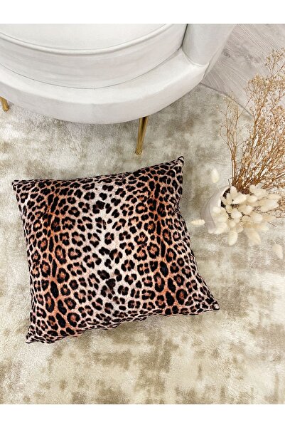 Brillant Leopar Desenli Kadife Kırlent Kılıfı  - 45x45