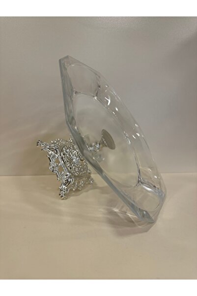 PLUS HOME SUNUM SERVİS TABAĞI DÖKÜM PİRİMÇ AYAKLI KRİSTAL CAM GÜMÜŞ