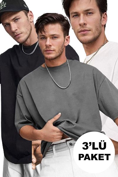 Teenage Millionaire Ανδρικό μπλουζάκι Boyfriend 3 τεμαχίων μαύρο, λευκό και καπνιστό Basic απλό χωρίς στάμπα