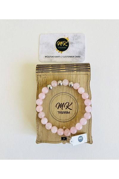 MK tasarım REAL PINK QUARTZ STONE BRACELET| IN SPECIAL BOX| CUSTOMER WITH CARD MK.013.001