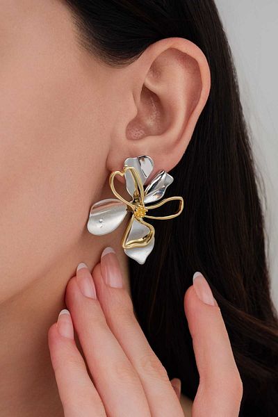 LUCİ LONTANE Silver Colored Four Leaf Clover Earrings