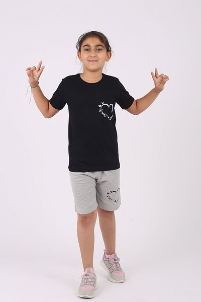 Çiggo Kids Set pentru fete cu model de inimă - decolteu, 100% bumbac, set de sus și de jos