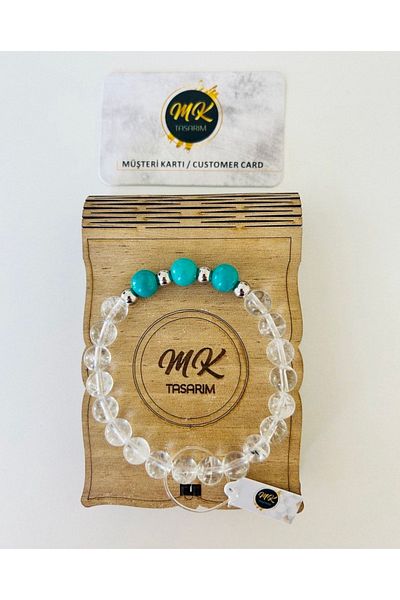 MK tasarım Real Crystal Quartz - Turquoise Stone Bracelet| In Special Box| Mkt0003 with Customer Card
