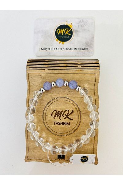 MK tasarım Real Crystal Quartz Purple Quartz Stone Bracelet|Mktasim Customer Card in Special Box