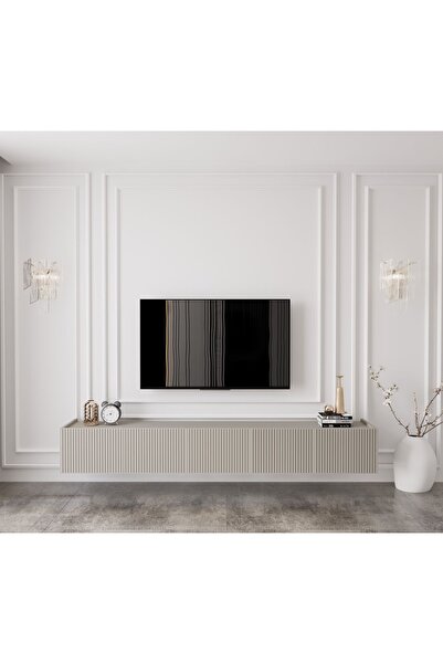 enwood Capella Kumtaşı Rengi Mdf 5 Kapaklı Duvara Monte 200 Cm Tv Ünitesi