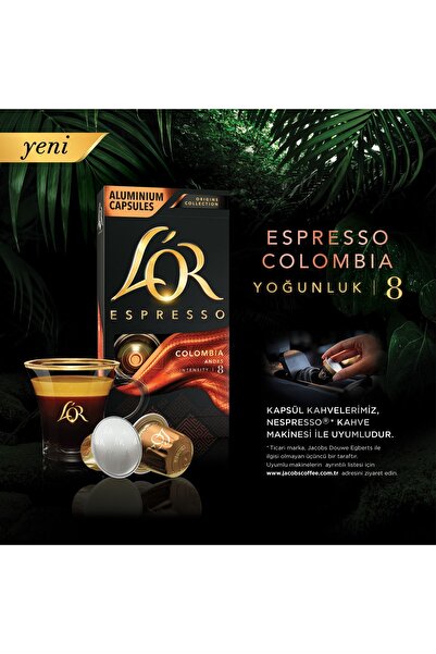 L'OR Espresso Origin Colombia Nespresso Uyumlu Alüminyum Kapsül Kahve 30'lu (10 x 3 paket)