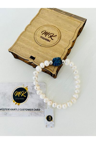 MK tasarım Real Pearl Real Lapis Lazuli Bracelet|mktasarim in Special Box