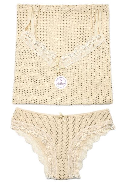 DONLİZZA Polka Dot and Lace Nude Bikini Suit