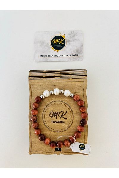 MK tasarım Real Coffee Star Stone-real Pearl Bracelet| Mktasarim in Special Design Box|custom with Customer Card