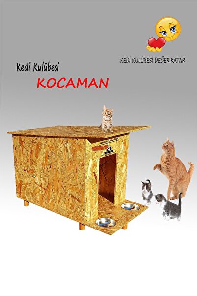 Kedi Kulübesi Kocaman Basic- Kedi Köpek Kulübesi - Kedi Evi - Mama Kabı Hediyeli