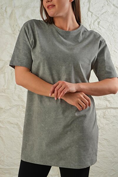 LİVE SPORT Kadın Asit Yıkamalı Batik Desen Oversize Tunik
