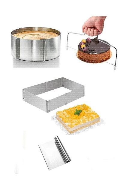 Seyese Stainless Cutting Wire Metal Scraper Pastry Making Set - Round and Square Cake Mold