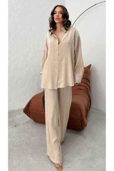 Ded COLLECTION Women's Shiny Satin Shirt Pants Stylish Set