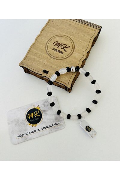 MK tasarım Real Black-White Agate| Mktasarim in Special Box| Mktasarım Customer Card