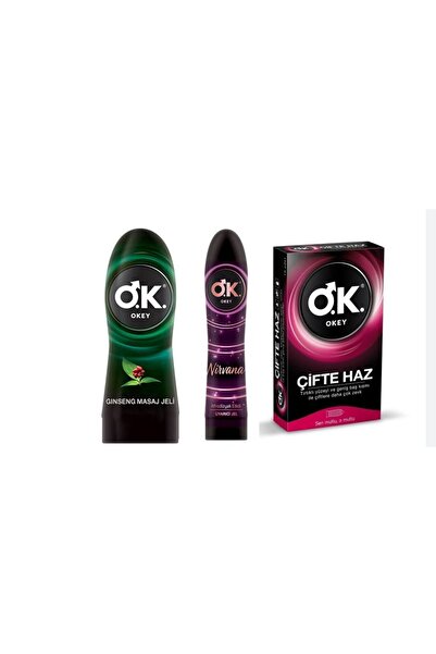 Okey GİNSENG MASAJ JELİ KAYGANLAŞTIRICI + NİRVANA KAYGANLAŞTIRICI JEL + ÇİFTE HAZ PREZERVATİF 10 LU