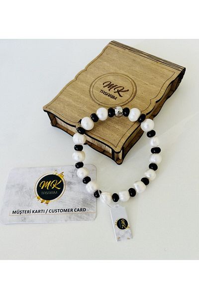 MK tasarım Real Pearl Real Black Agate Bracelet